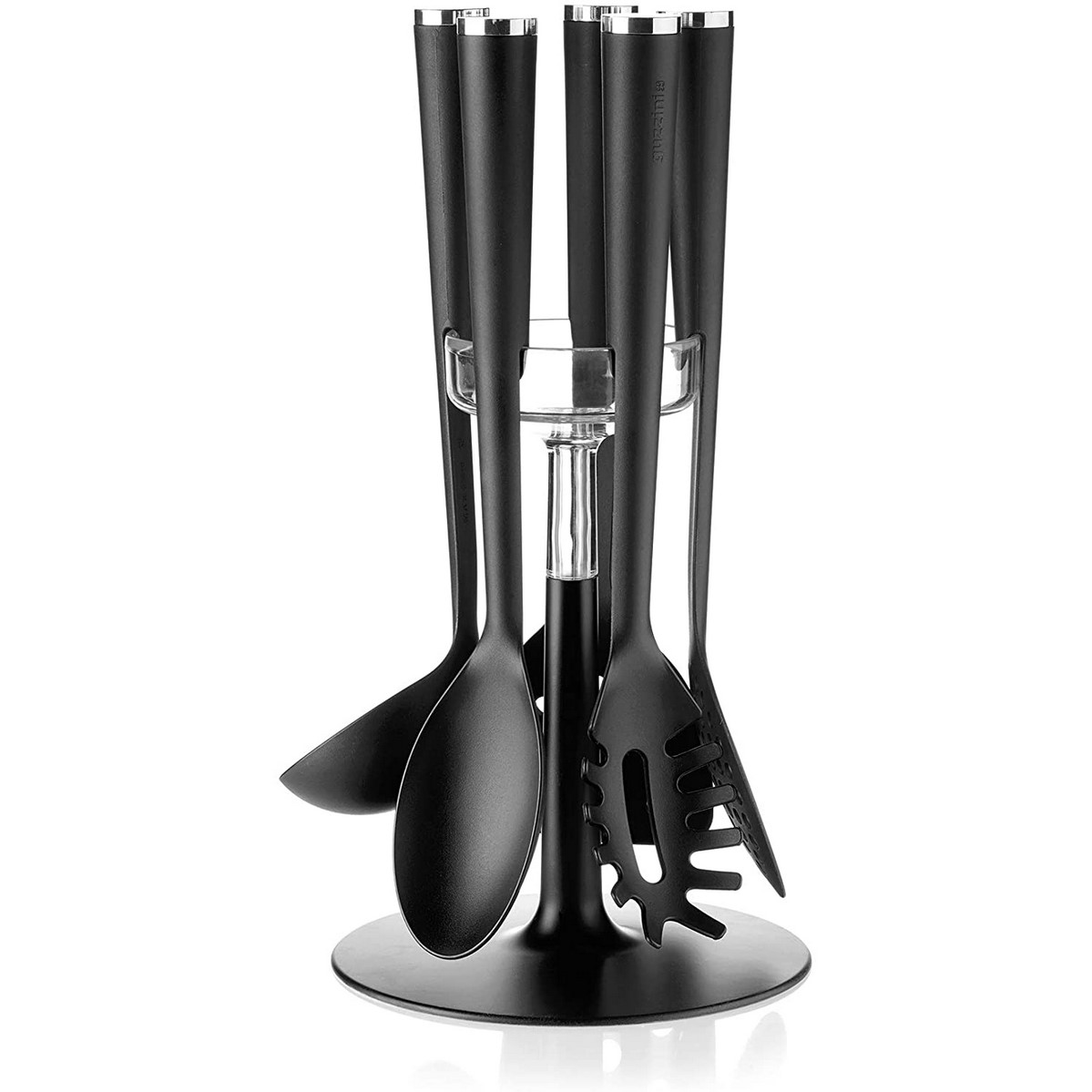 Guzzini Cooking Set Mestoli Antiaderente con Base, 19 x h35 cm,nero e Cromo 